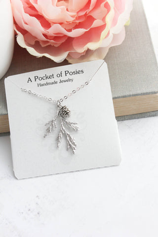 Cedar Branch Necklace | Pine Cone Charm