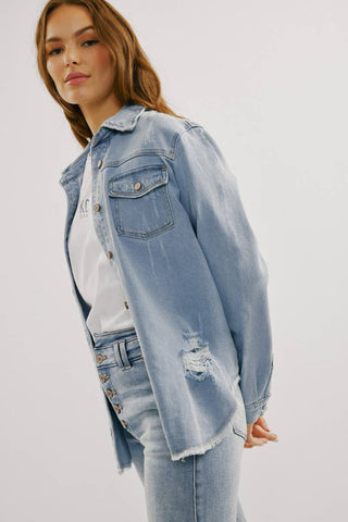 Light Wash Denim Shirt Jacket