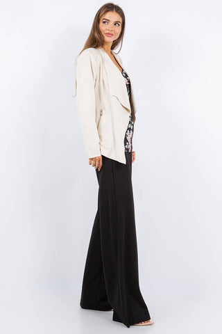 Spring Faux Suede Drape Front Jacket