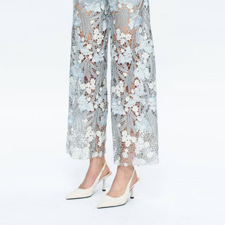 High Rise Wide Leg Jeans With Lace Spliced