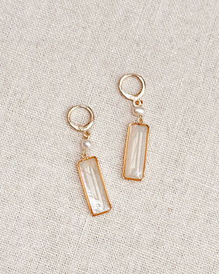Gold Freshwater Pearl Shell Mother of Pearl Drop Earrings