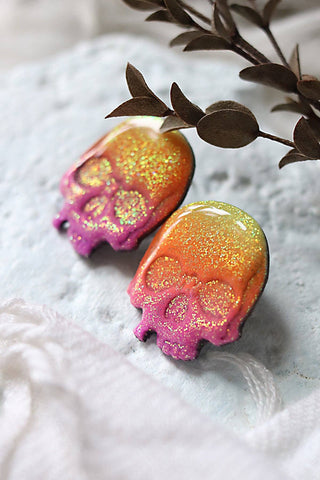 Spectra Skull Polymer Clay Stud Earrings