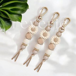 Wood and Daisy Keychain