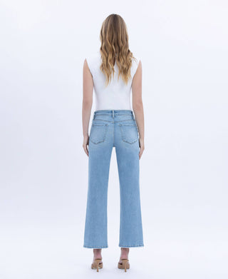 High Rise Cropped Studded Slim Wide Jeans