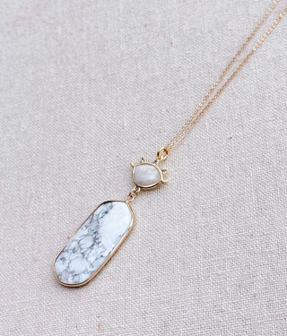 Gold Freshwater Evil Eye White Howlite Pendant Long Necklace