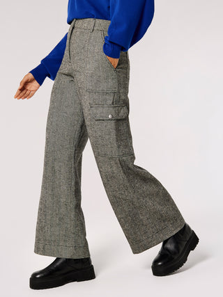 Herringbone Cargo Pocket Wide Leg Trouser