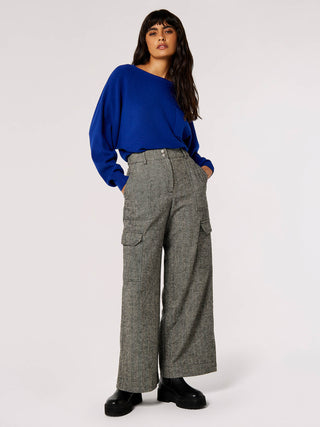 Herringbone Cargo Pocket Wide Leg Trouser