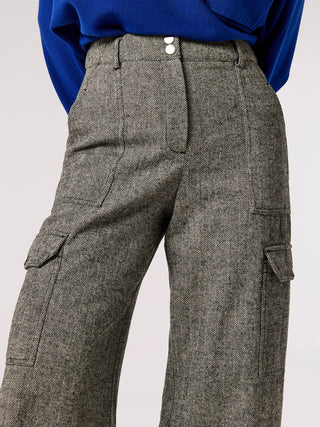 Herringbone Cargo Pocket Wide Leg Trouser