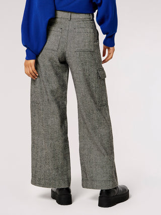 Herringbone Cargo Pocket Wide Leg Trouser