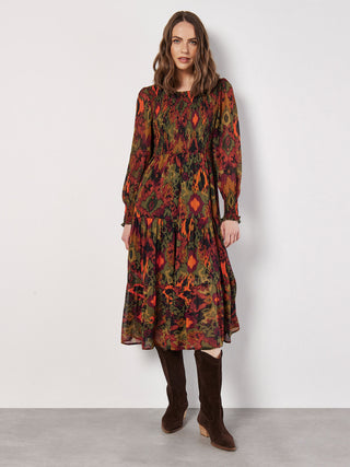 Ikat Chiffon Smocked Midi Dress