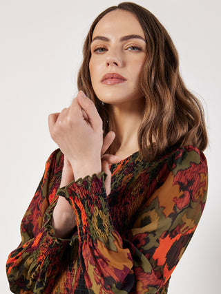 Ikat Chiffon Smocked Midi Dress