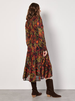 Ikat Chiffon Smocked Midi Dress