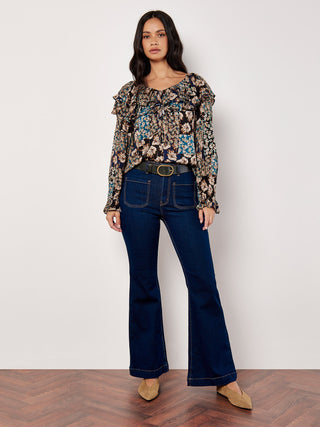 Patchwork Floral Ruffle Collar Blouse