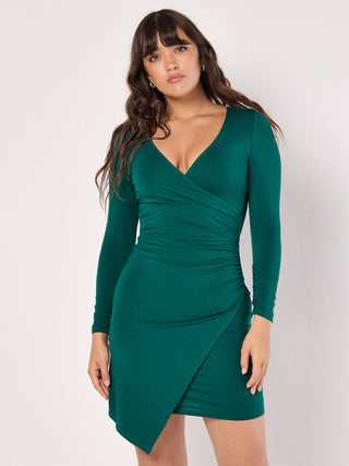 Jade Jersey Side Ruched Wrap Dress