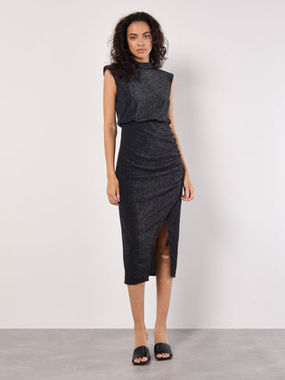 Lanni Sparkle Ruched Mocked Neck Dress