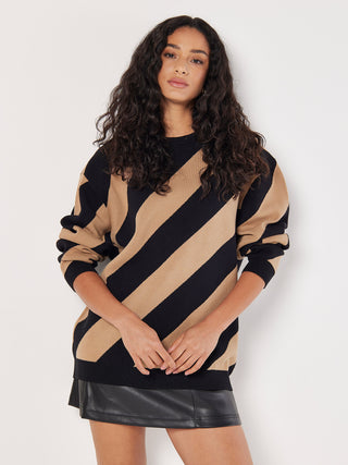 Diagonal Striped Oversize Sweater