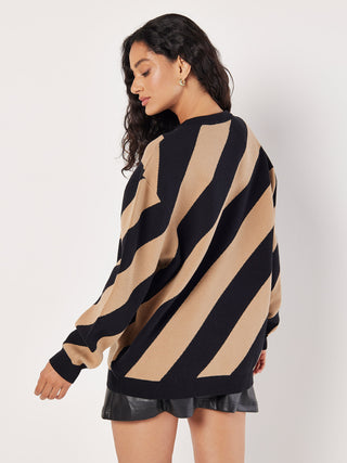 Diagonal Striped Oversize Sweater