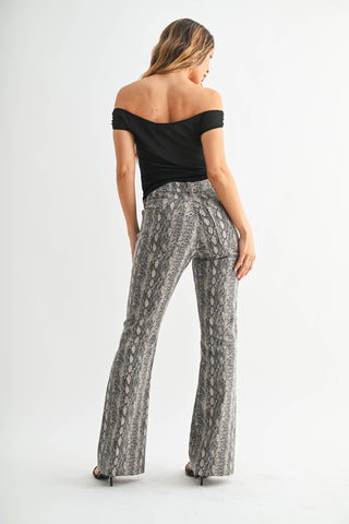Flare with Regular Hem Snake Print Denim