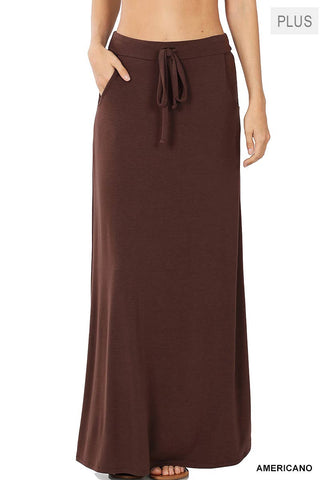 Plus Maxi Skirt Drawstring & Pockets