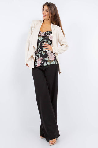 Spring Faux Suede Drape Front Jacket