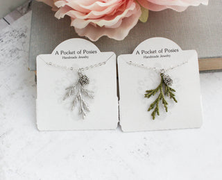 Cedar Branch Necklace | Pine Cone Charm
