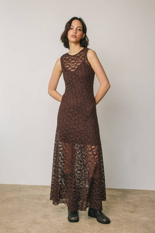 Sleeveless Crew Lace Maxi Dress