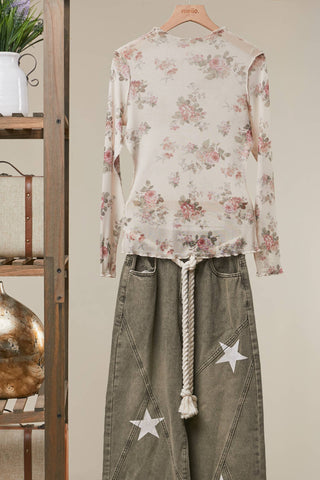 Vintage Floral Mesh Layered Top