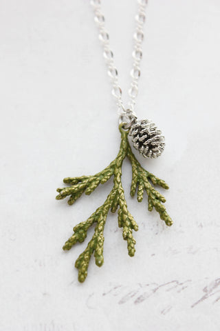 Cedar Branch Necklace | Pine Cone Charm