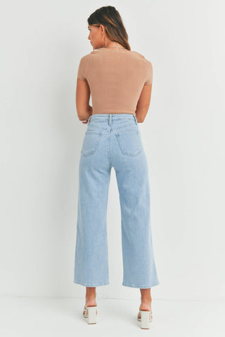 High Rise Front Pocket Cropped Wide Leg