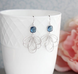 Navy Glass Modern Silver Earrings