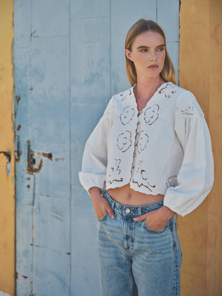 Josie Light Denim Embroidery Cutouts Jacket/Top