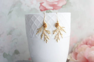 Gold Cedar Branch Earring