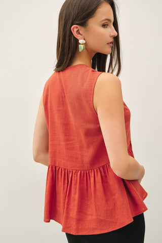 Airy Linen Blend Peplum Top