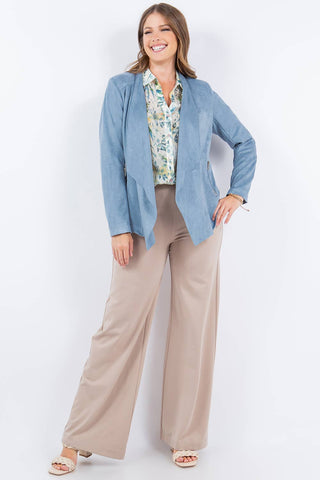 Spring Faux Suede Drape Front Jacket