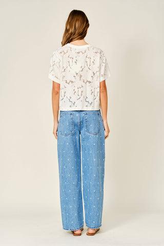 Lace Floral Crop Tee