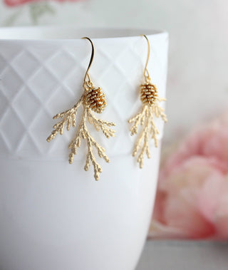 Gold Cedar Branch Earring