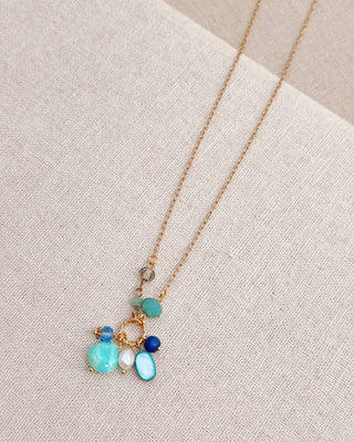 Blue Mixed Stone Cluster Necklace with Gold Chain