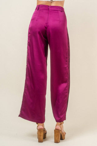 Satin Pleated Lace Contrast Trousers