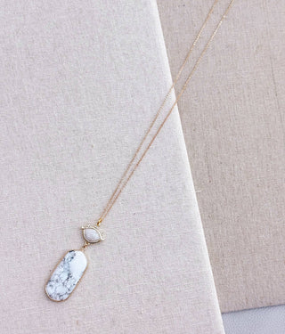 Gold Freshwater Evil Eye White Howlite Pendant Long Necklace
