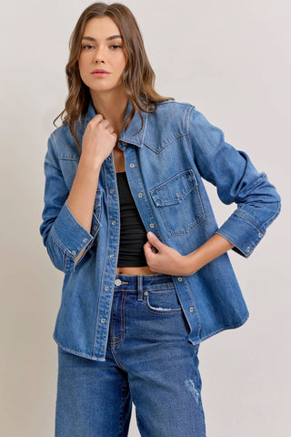 Medium Wash Basic Western Shirt