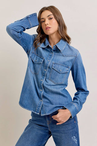 Medium Wash Basic Western Shirt