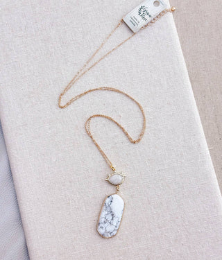 Gold Freshwater Evil Eye White Howlite Pendant Long Necklace