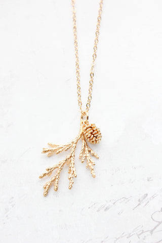 Cedar Branch Necklace | Pine Cone Charm