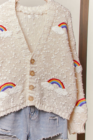 V Neck Cardigan with Rainbow Overstitch