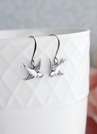 Little bird earrings - antiqued silver