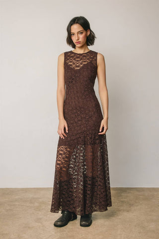 Sleeveless Crew Lace Maxi Dress
