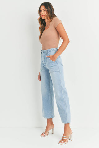 High Rise Front Pocket Cropped Wide Leg