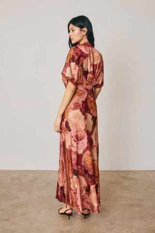 Floral Lace Trim Blouson Maxi Dress