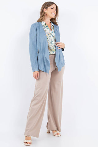 Spring Faux Suede Drape Front Jacket