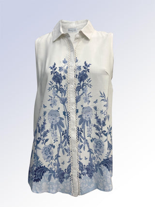 Sleeveless Button Blue Floral Top
